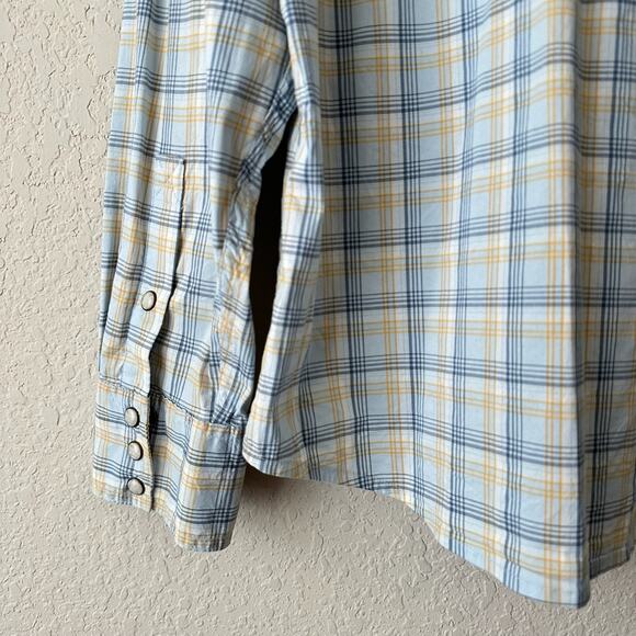 TECOVAS Pearl Snap Shirt Yellow Blue Plaid Long Sleeve Western Retro - Picture 5 of 9